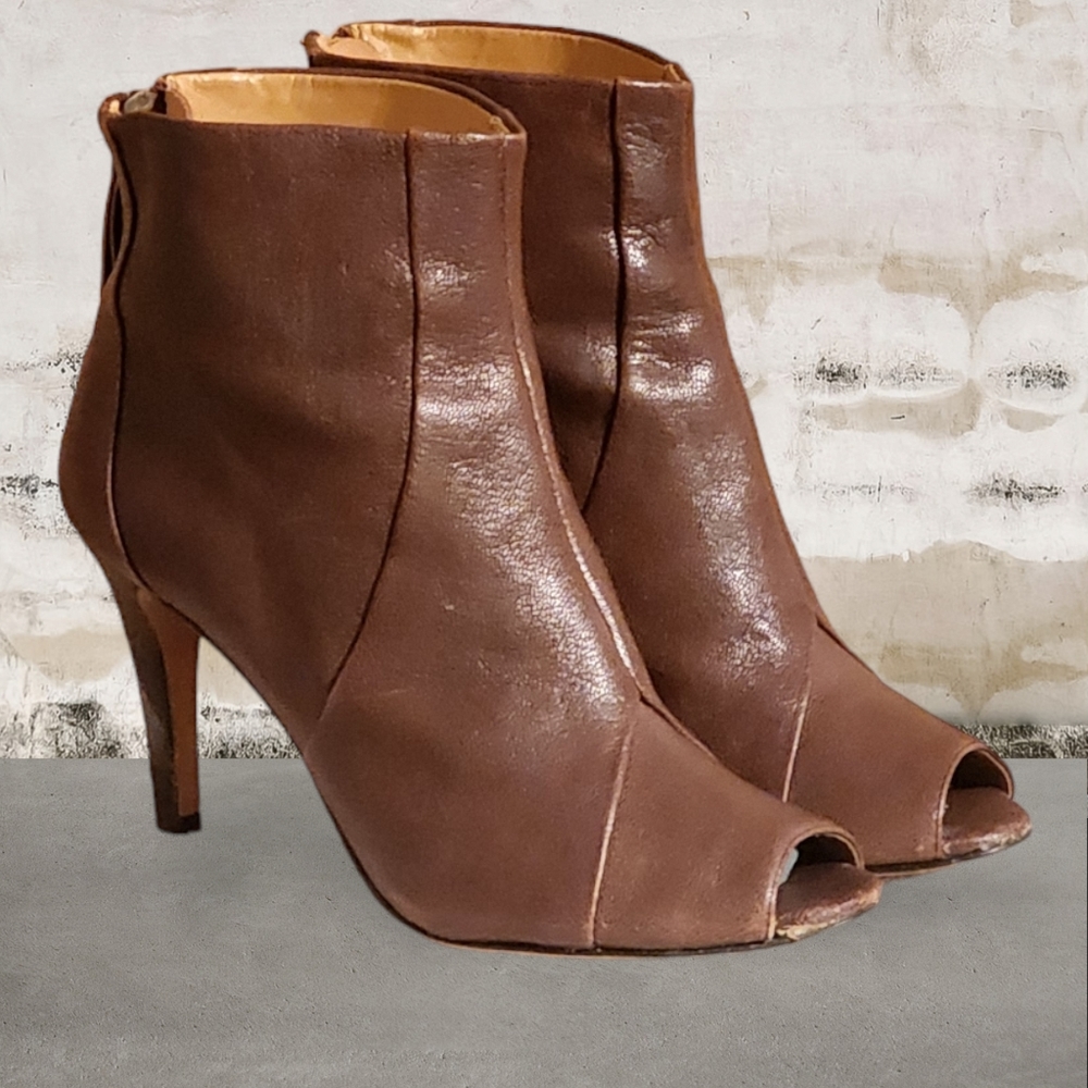 Women Vintage Leather Brown Stiletto High Heel Booties By Nine West Size 7
